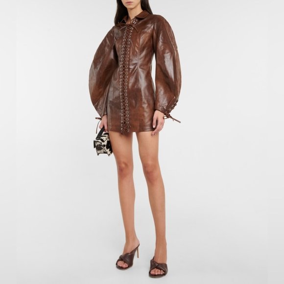 ROTATE BIRGER CHRISTENSEN Lace-up distressed faux leather mini dress - Picture 6 of 16